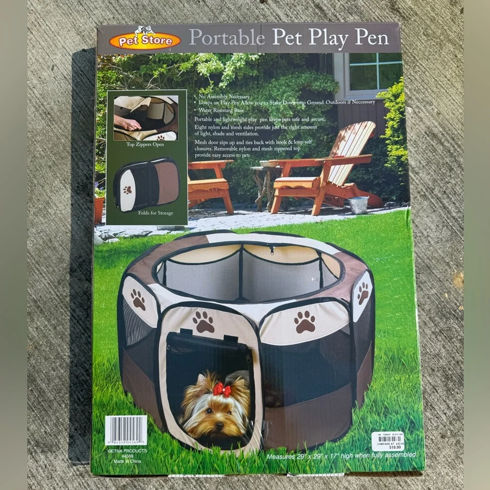 Portable Pet Play Pen - Brown & Cream